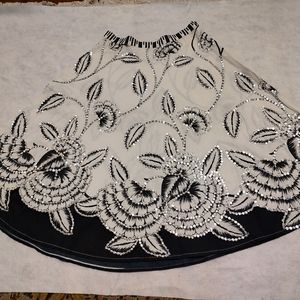 Flared sequence Black and White Flared Floral Skirt